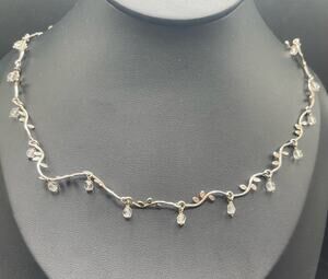 Sterling Silver Leaf Link 18" Necklace Dangle Crystal Beaded 925 India Adjusts